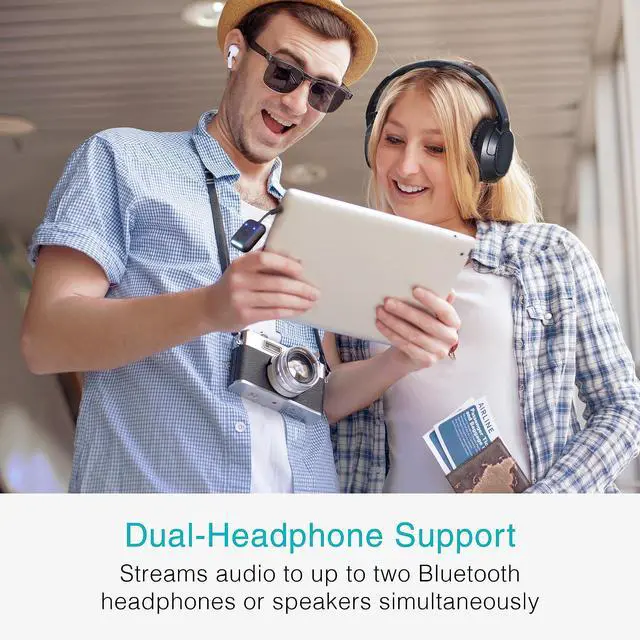 Alt view image 4 of 7 - MEE Audio Connect Air in-Flight Bluetooth Wireless Audio Transmitter Adapter for up to 2 AirPods/Other Headphones; Works with All 3.5mm Aux Jacks on Airplanes, Gym Equipment, TVs, & Gaming Consoles