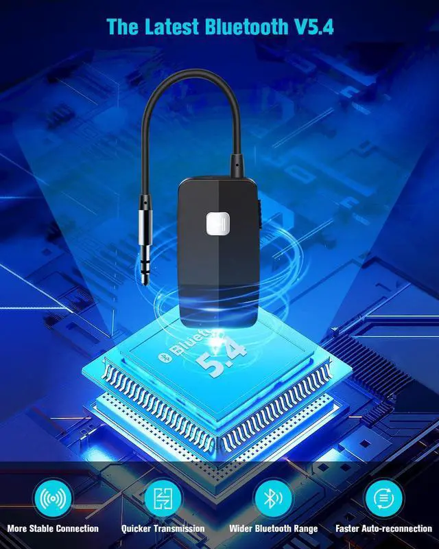 Alt view image 2 of 7 - Golvery Upgraded Bluetooth 5.4 Receiver for Speaker, Wireless Audio Adapter for Home Audio Car Stereo with 3.5mm RCA Jack, 20 Hours Playtime, Dual Connection to 2 Phones, Easy Control ON/Off Slider