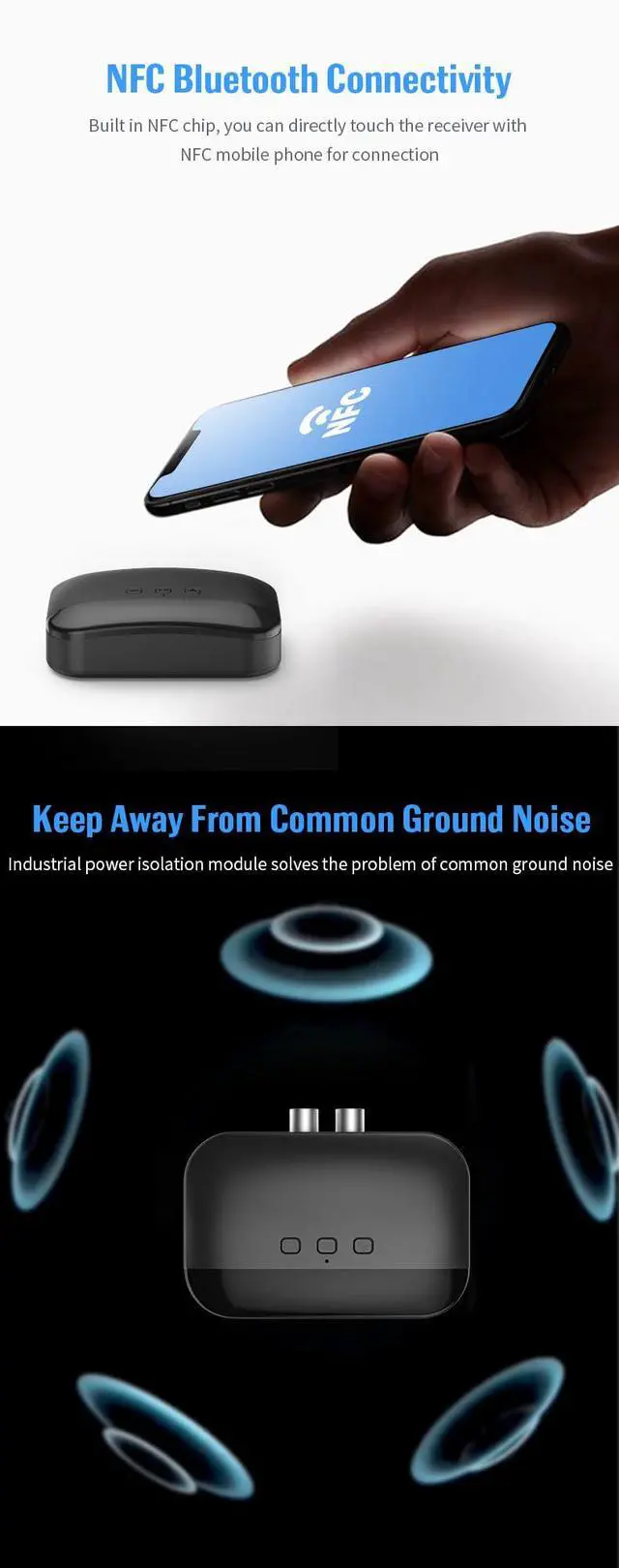 Alt view image 3 of 7 - Bluetooth 5.0 Receiver for Home Stereo Adapter for HiFi Music Streaming, Wired Speakers, NFC Connectionwith AUX 3.5mm/RCA, Long Range,Low Latency and HD Audio