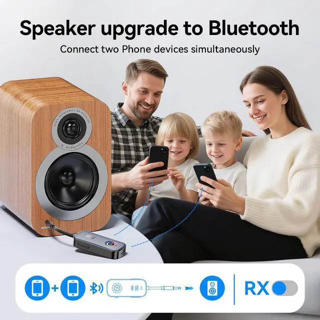 Alt view image 5 of 7 - 2025 Pro Bluetooth Receiver Transmitter,2-in-1 Wireless Audio Adapter for Airplane/TV/PC/Gym-Dual Link Headphone,Bluetooth Receiver for Car/Home Stereo,Low Latency,Battery Display,Built-in MIC