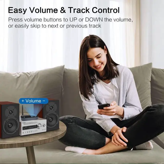 Alt view image 4 of 7 - SIMOLIO Long Range Bluetooth Audio Adapter, HiFi Wireless Adapter for Home Stereo/Wired Speakers/Amplifier, Bluetooth to RCA 3.5mm AUX Receiver w/VOL Control for Music Streaming from Smartphone/Tablet