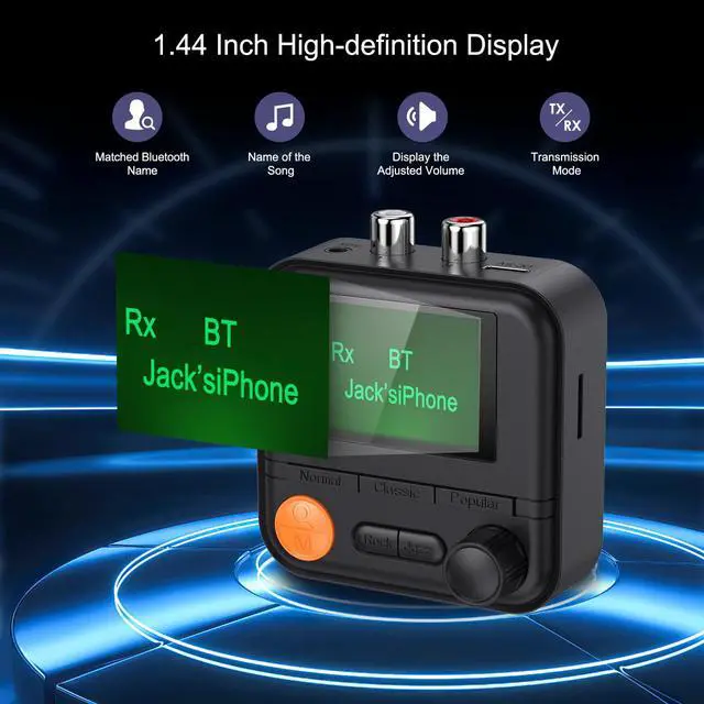 Alt view image 2 of 7 - JXTZ Bluetooth 5.2 Transmitter Receiver, HiFi Bluetooth Audio Adapter with Display, Wireless Audio Adapter for Music Streaming Sound System, Headphones, TV, Support TF Card/RCA/3.5mm AUX Output