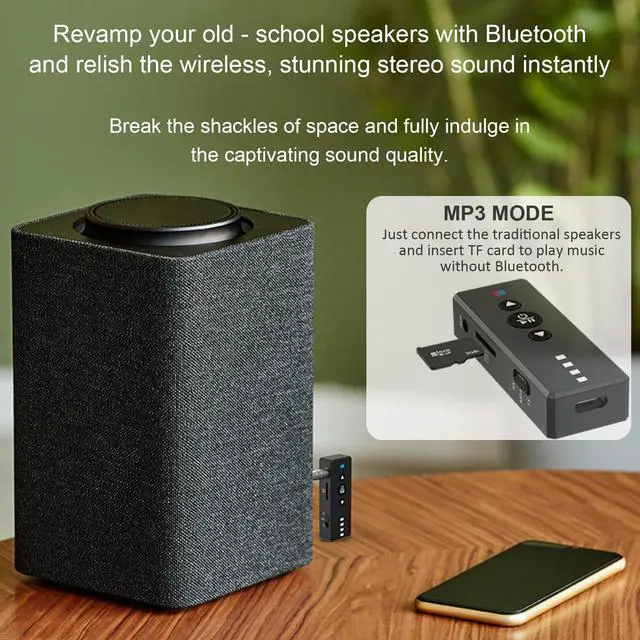 Alt view image 6 of 7 - Isobel Bluetooth 5.4 Transmitter Receiver, 3 in 1 Portable Wireless Bluetooth Audio Adapter to Any 3.5mm AUX Jack for TV PC Car Airplanes Boats Home Stereo Gym with Micphone, TF Card Fast Playback MP3