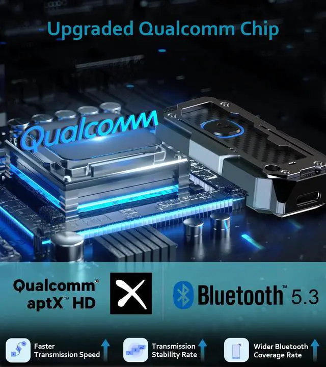 Alt view image 7 of 7 - Bluetooth Transmitter Receiver Audio Adapter, Wireless AUX for 2 Headphones/iPhones, Use 3.5mm Jack for Airplanes, Car Radio, TVs, PCs, amplifiers, Home Stereos Audio Steaming, Hands-Free Call