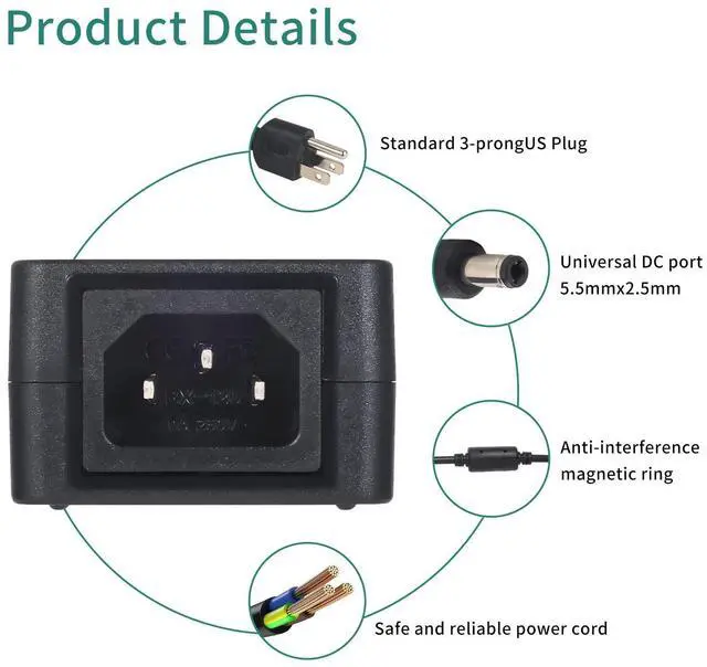 Alt view image 5 of 7 - 12V 5A Power Supply Adapter 100-240V AC to DC Converter with 5.5X 2.5/2.1mm Plug 12 Volt 5 Amp 4A 3A 2A 1A Switching Power Supply AC/DC Adapter for 12V 5050 3528 LED Strip Module Light