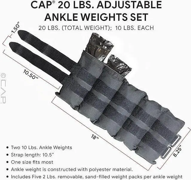 Alt view image 3 of 5 - CAP Barbell Adjustable Ankle Weights |10-20lb Pair | Black