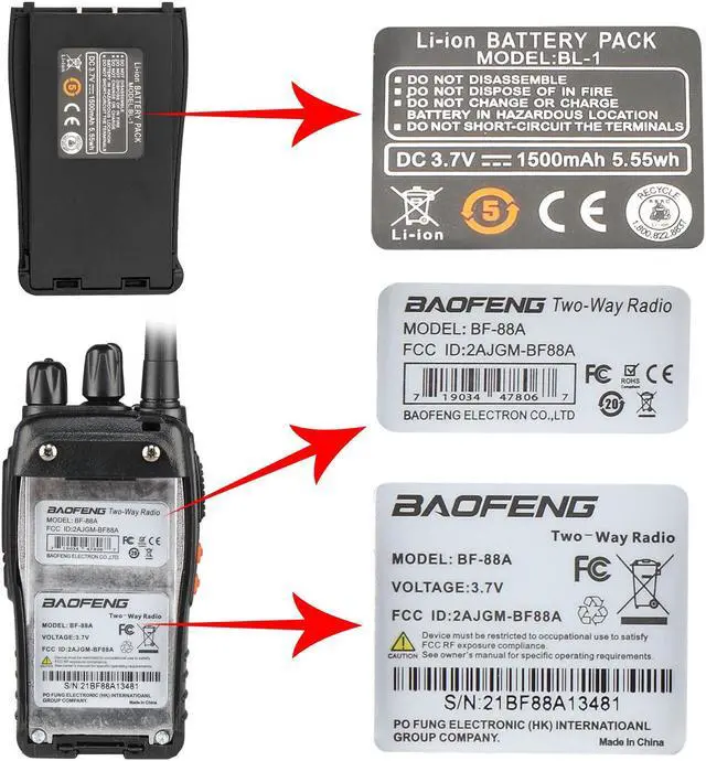 Alt view image 6 of 6 - BF-88A 5W FRS Frequency Handheld Walkie Talkie Black (2pcs/Pair)