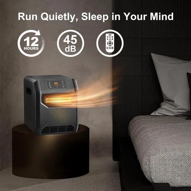 Alt view image 3 of 5 - Space Heater for Indoor Use, 1500W Electric Infrared Heater with Thermostat, Portable Space Heater with UVC Air Purification and Remote Control for Office Bedroom