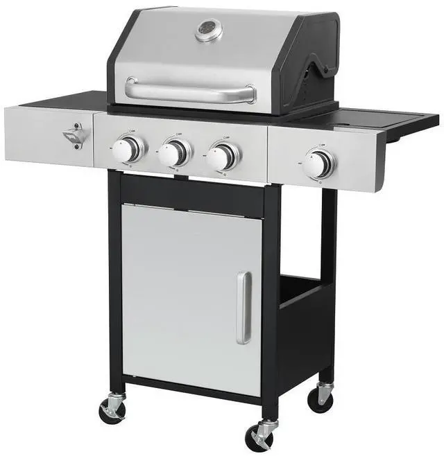 Alt view image 5 of 7 - 3-Burner Propane Gas BBQ Grill with Side Burner, 37230BTU Output With Enameled Cast Iron Cooking Grids For Outdoor Barbecue, Stainless Steel