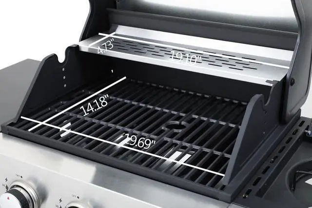 Alt view image 6 of 7 - 3-Burner Propane Gas BBQ Grill with Side Burner, 37230BTU Output With Enameled Cast Iron Cooking Grids For Outdoor Barbecue, Stainless Steel
