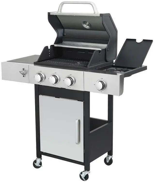 Alt view image 7 of 7 - 3-Burner Propane Gas BBQ Grill with Side Burner, 37230BTU Output With Enameled Cast Iron Cooking Grids For Outdoor Barbecue, Stainless Steel