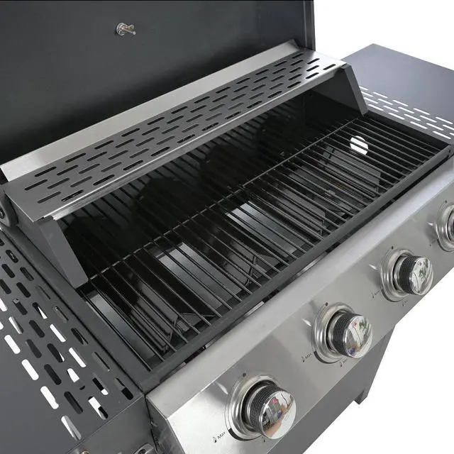 Alt view image 7 of 7 - Propane Gas Grill 4 Burner Barbecue Grill, Stainless Steel 34,000 BTU Patio Garden Barbecue Grill with Two Shelves, Lid, Wheels and Bottle Opener