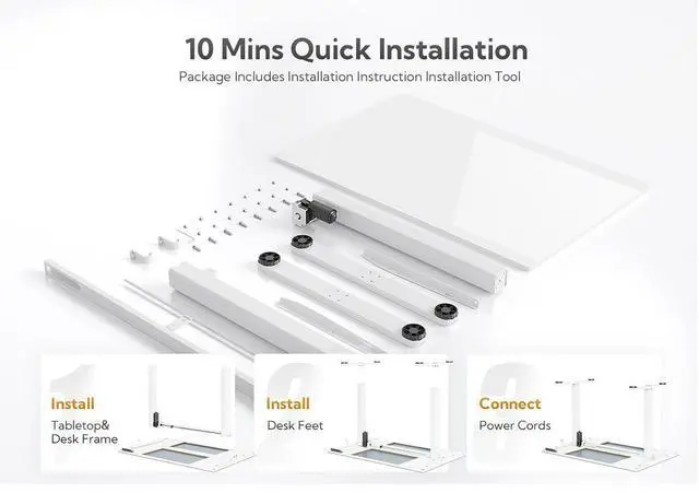 Alt view image 2 of 7 - 48 Inch Electric White Glass Standing Desk, Adjustable Height ,Quick Install Home Office Computer Desk, Stand Up Desk