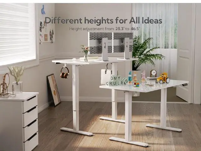 Alt view image 6 of 7 - 48 Inch Electric White Glass Standing Desk, Adjustable Height ,Quick Install Home Office Computer Desk, Stand Up Desk