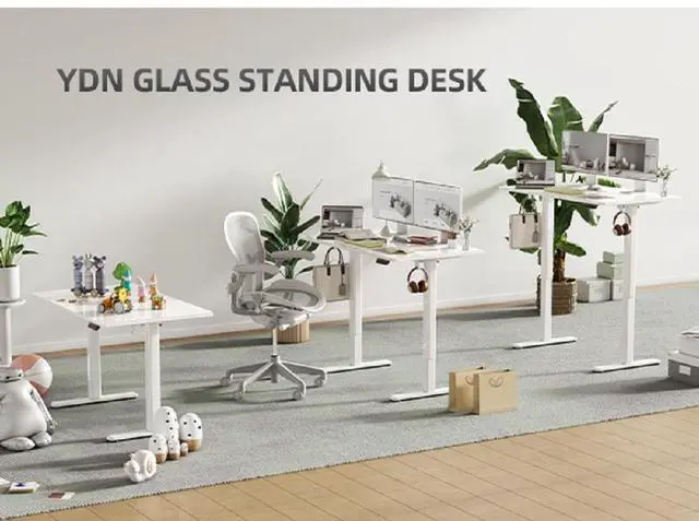 Alt view image 7 of 7 - 48 Inch Electric White Glass Standing Desk, Adjustable Height ,Quick Install Home Office Computer Desk, Stand Up Desk