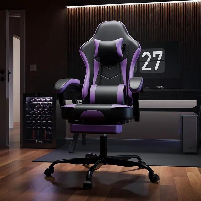 Main image of Gaming Chair, Ergonomic Computer Chair with Footrest and Massage Lumbar Support, Height Adjustable Swivel Video Game Chair for Adults, 300lb Max, Black Purple