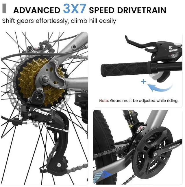 Alt view image 6 of 6 - 26-Inch Mountain Bike for Adults and Teenagers, High Carbon Steel Frame, Front and Rear Mechanical Disc Brakes, 21-Speed Gear System, 26x2.125 Tires
