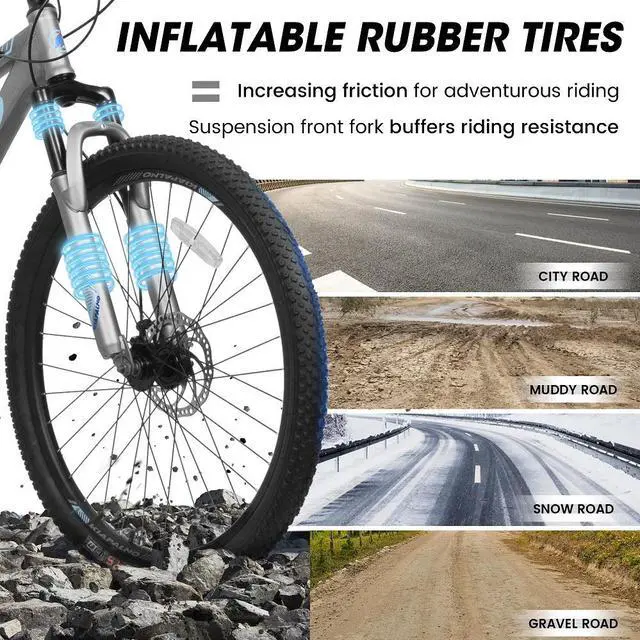 Alt view image 4 of 6 - 26-Inch Mountain Bike for Adults and Teenagers, High Carbon Steel Frame, Front and Rear Mechanical Disc Brakes, 21-Speed Gear System, 26x2.125 Tires