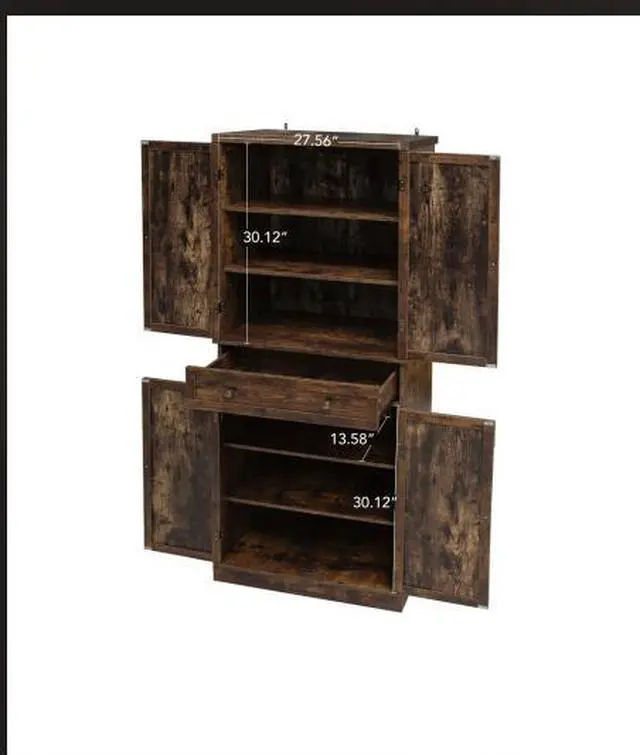 Alt view image 2 of 7 - 72in 4 Door Cabinet with 1 Drawer, with 4 Adjustable Inner Shelves, Storage Cabinet
