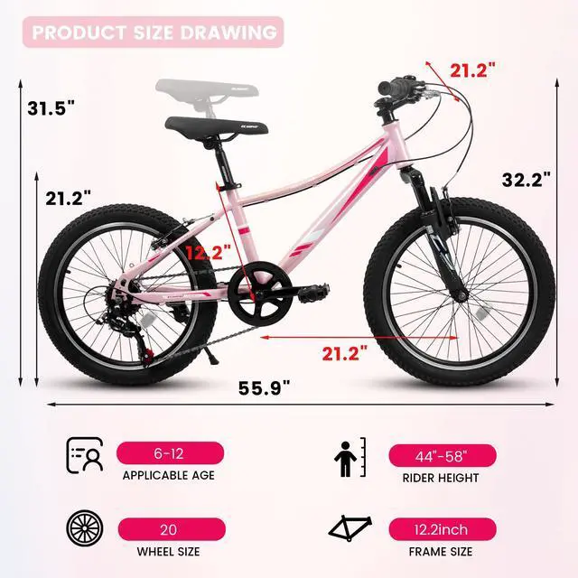 Alt view image 3 of 7 - 20 inch Children's Bicycle, Shock Absorbing Front Fork, 21 - Speed, V - brakes, Mountain Tire, Boys and Girls Kids Bike for Outdoor Adventure