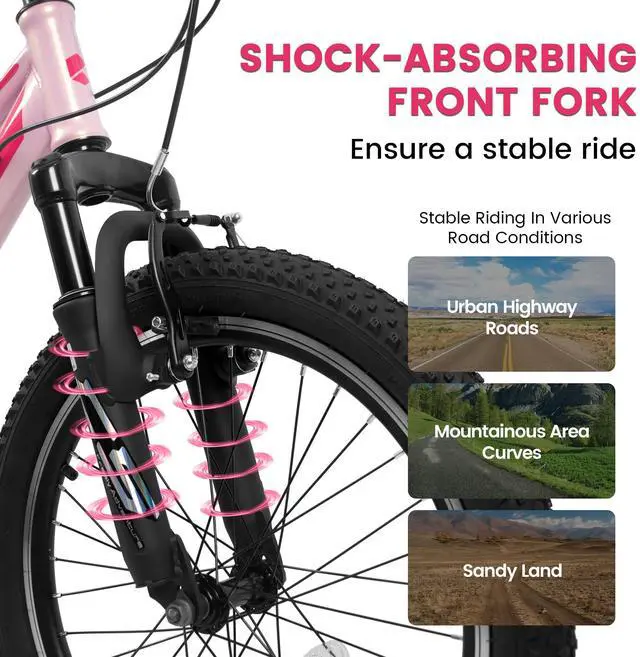 Alt view image 5 of 7 - 20 inch Children's Bicycle, Shock Absorbing Front Fork, 21 - Speed, V - brakes, Mountain Tire, Boys and Girls Kids Bike for Outdoor Adventure