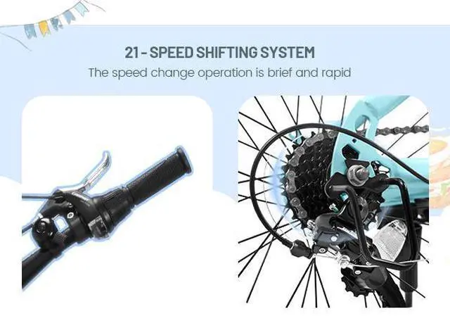 Alt view image 5 of 7 - 20 inch Children's Bicycle, Shock Absorbing Front Fork, 21 - Speed, V - brakes, Mountain Tire, Boys and Girls Kids Bike for Outdoor Adventure Blue/Blue