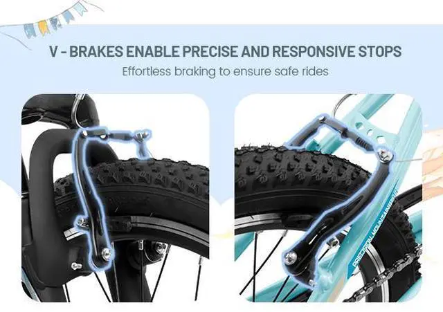 Alt view image 6 of 7 - 20 inch Children's Bicycle, Shock Absorbing Front Fork, 21 - Speed, V - brakes, Mountain Tire, Boys and Girls Kids Bike for Outdoor Adventure Blue/Blue