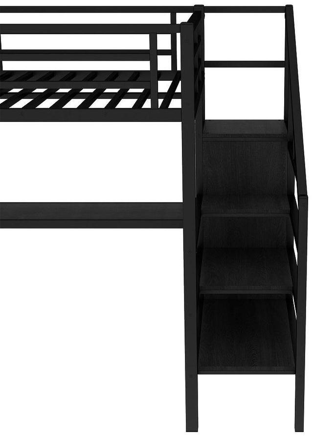 Alt view image 3 of 7 - Full Size Loft Bed with L-shaped Desk and USB, Metal Loft Bed with Wardrobe and Adjustable Shelf, High Loft Bed with LED for Kids Teens Adults, Black