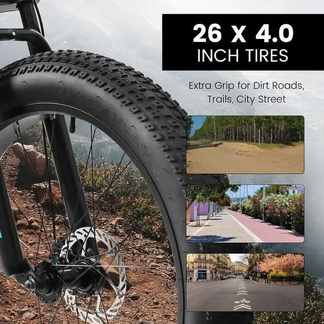 Alt view image 4 of 7 - 26 inch Mountain Bike,Full-Suspension 21 Speeds Drivetrain with Disc-Brake MTB Bicycle, 26*4" Fat tire Bike for Men