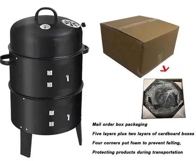 Alt view image 3 of 7 - Outdoor double-layer grill, charcoal wood fired braising and smoking stove