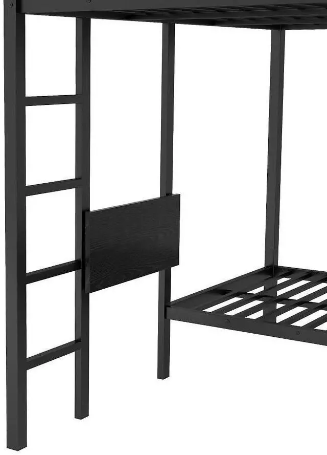 Alt view image 7 of 7 - King over Twin XL Size Bunk Bed Frame with Built-in Wardrobe, Metal Bunk Bed with Foldable Desk and, Black