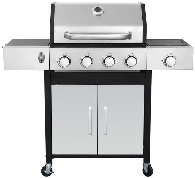 Alt view image 4 of 6 - 4-Burner Propane Gas BBQ Grill with Side Burner, 46790BTU Output With Enameled Cast Iron Cooking Grids For Outdoor Barbecue, Stainless Steel