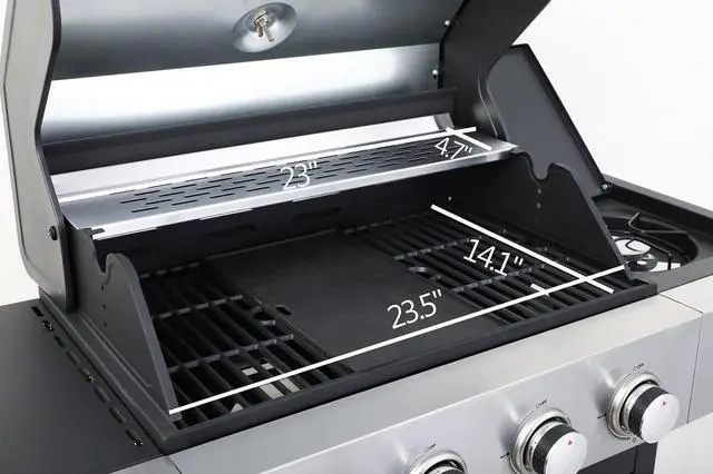 Alt view image 6 of 6 - 4-Burner Propane Gas BBQ Grill with Side Burner, 46790BTU Output With Enameled Cast Iron Cooking Grids For Outdoor Barbecue, Stainless Steel