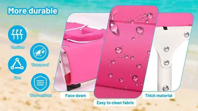 Alt view image 5 of 7 - 3-in-1 Heavy Duty Tanning Chair with Face Hole Adjustable 5-Position Folding Chaise Lounge Chairs for Outside Portable Lay Flat Beach Lounge Chair for Outdoor Sunbathing Patio Pool Lawn Camping