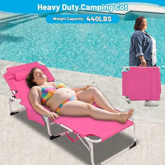 Main image of 3-in-1 Heavy Duty Tanning Chair with Face Hole Adjustable 5-Position Folding Chaise Lounge Chairs for Outside Portable Lay Flat Beach Lounge Chair for Outdoor Sunbathing Patio Pool Lawn Camping