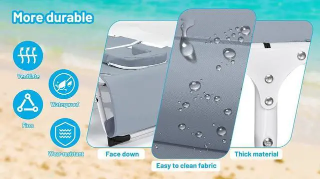 Alt view image 3 of 7 - 3-in-1 Heavy Duty Tanning Chair with Face Hole Adjustable 5-Position Folding Chaise Lounge Chairs for Outside Portable Lay Flat Beach Lounge Chair for Outdoor Sunbathing Patio Pool Lawn Camping Gray