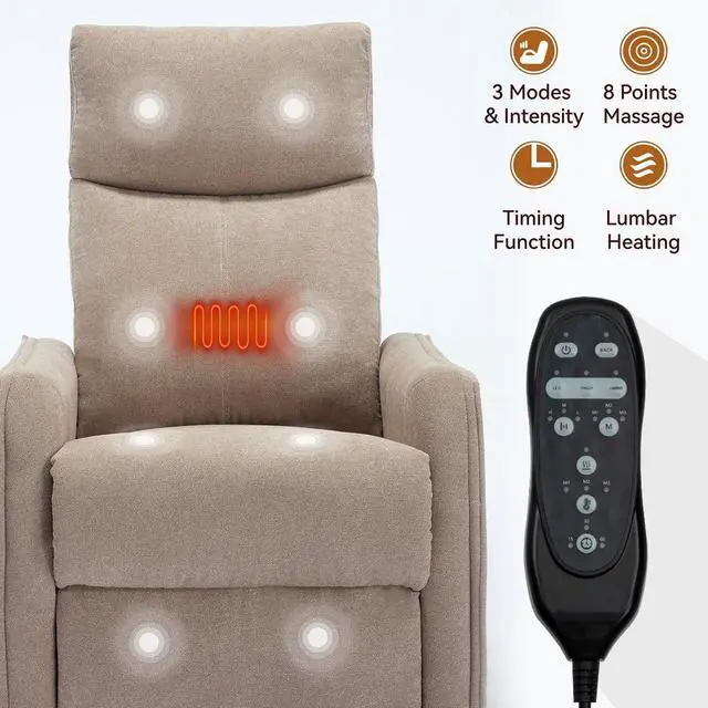 Alt view image 2 of 7 - chairHeat Massage Manual Recliner Chair with Rocker and Swivel in Fabric for Living Room, Khaki