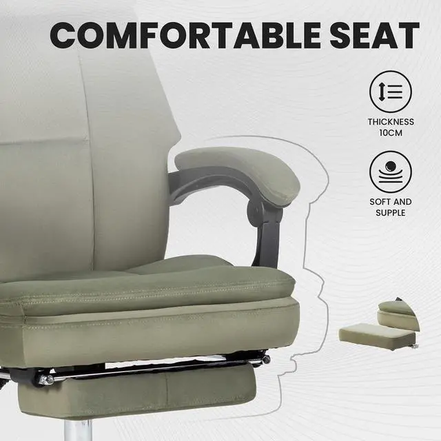 Alt view image 6 of 6 - Office Chair, Big and Tall Executive Office Chair with Footrest & Removable Headrest, High Back Ergonomic Computer Desk Chair Work Chair With Comfortable Frosted Velvet (Green)