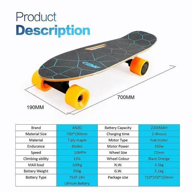 Alt view image 5 of 5 - Small Electric Skateboard with Remote Control, 350W, Max 10 MPH, 7 Layers Maple E-Skateboard, load up to 100kg for Adult, Teens, and Kids