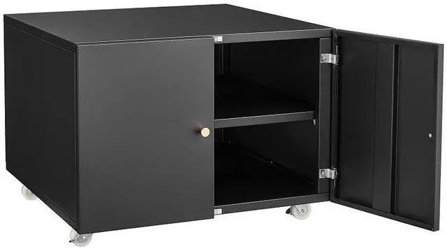 Alt view image 3 of 5 - Black Metal Double-Door Printer Cabinet - 360° Lockable Casters, Crafted From Steel, Adjustable Shelves, Waterproof And Not Easy To Wear, Modern Design For Office, Home, Garage.