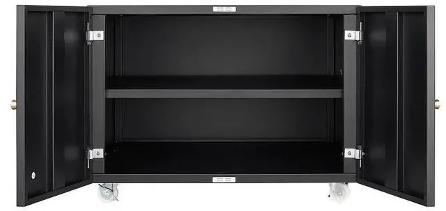 Alt view image 5 of 5 - Black Metal Double-Door Printer Cabinet - 360° Lockable Casters, Crafted From Steel, Adjustable Shelves, Waterproof And Not Easy To Wear, Modern Design For Office, Home, Garage.