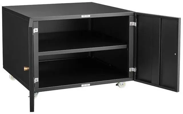 Alt view image 4 of 5 - Black Metal Double-Door Printer Cabinet - 360° Lockable Casters, Crafted From Steel, Adjustable Shelves, Waterproof And Not Easy To Wear, Modern Design For Office, Home, Garage.