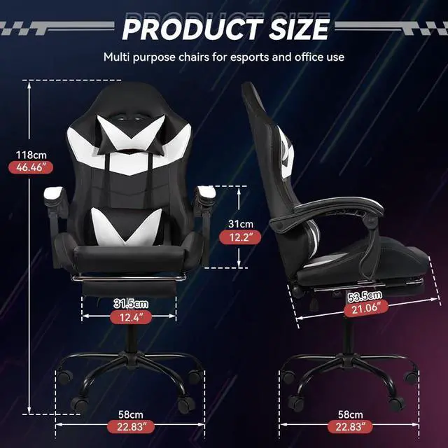Alt view image 7 of 7 - Gaming Chair RGB Lighting PU Leather w/Synced Armrests & 5-Star Metal Base Black-White
