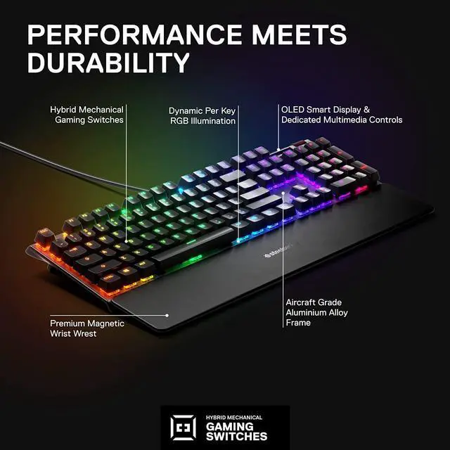 Alt view image 3 of 7 - SteelSeries Apex 5 Hybrid Mechanical Gaming Keyboard  Per-Key RGB Illumination  Aircraft Grade Aluminum Alloy Frame  OLED Smart Display (Hybrid Blue Switch)