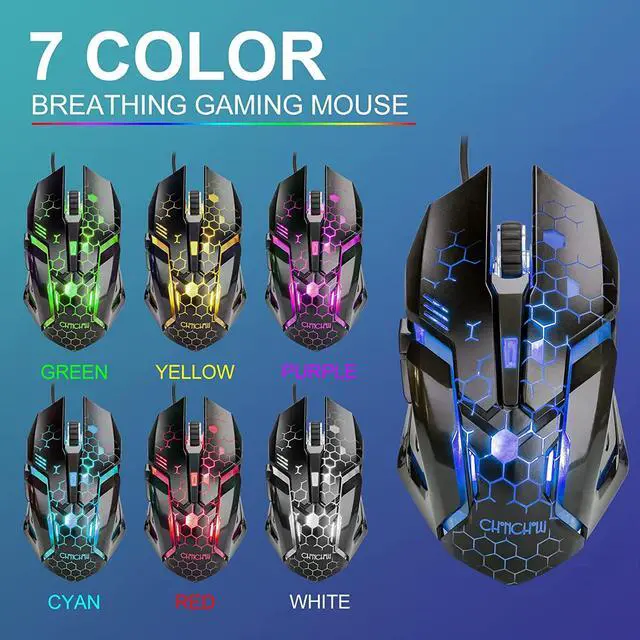 Alt view image 6 of 7 - CHONCHOW Light Up Keyboard and Mouse Combo, Full Size RGB Gaming LED Keyboard and Rainbow Wired Gaming Mouse for PS4 PS5 Xbox One Computer Desktop PC Gamer Office