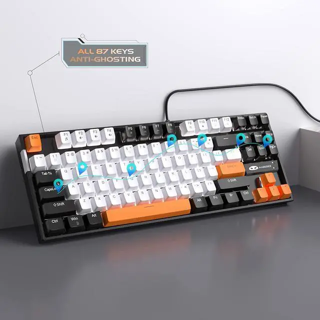 Alt view image 3 of 7 - MageGee 75% Mechanical Gaming Keyboard, Yellow Switch, LED White Backlit, 87 Keys Compact TKL Wired Computer Keyboards for Windows Laptop PC Gamer - White/Black