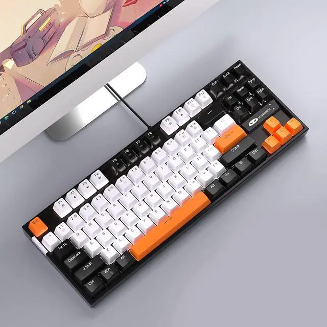 Alt view image 6 of 7 - MageGee 75% Mechanical Gaming Keyboard, Yellow Switch, LED White Backlit, 87 Keys Compact TKL Wired Computer Keyboards for Windows Laptop PC Gamer - White/Black