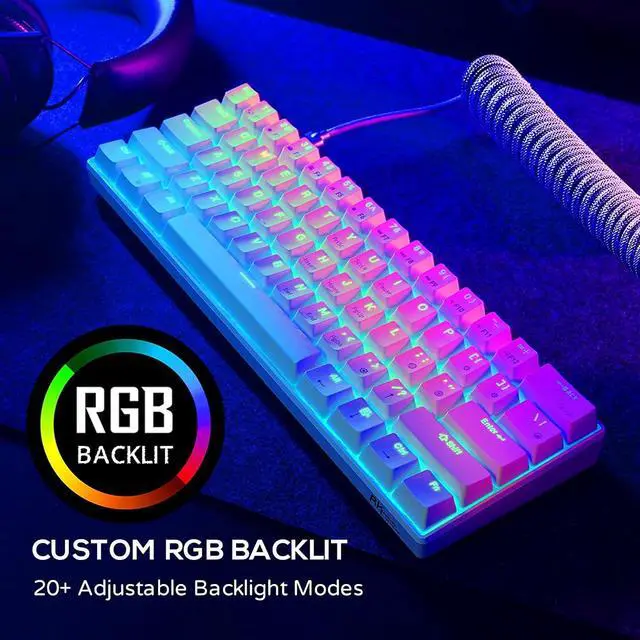 Alt view image 3 of 7 - RK ROYAL KLUDGE RK61 60% Mechanical Keyboard with Coiled Cable, 2.4Ghz/Bluetooth/Wired, Wireless Bluetooth Mini Keyboard 61 Keys, RGB Hot Swappable Red Switch Gaming Keyboard with Software - White