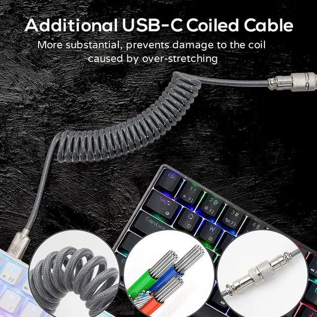 Alt view image 4 of 7 - RK ROYAL KLUDGE RK61 60% Mechanical Keyboard with Coiled Cable, 2.4Ghz/Bluetooth/Wired, Wireless Bluetooth Mini Keyboard 61 Keys, RGB Hot Swappable Red Switch Gaming Keyboard with Software - White