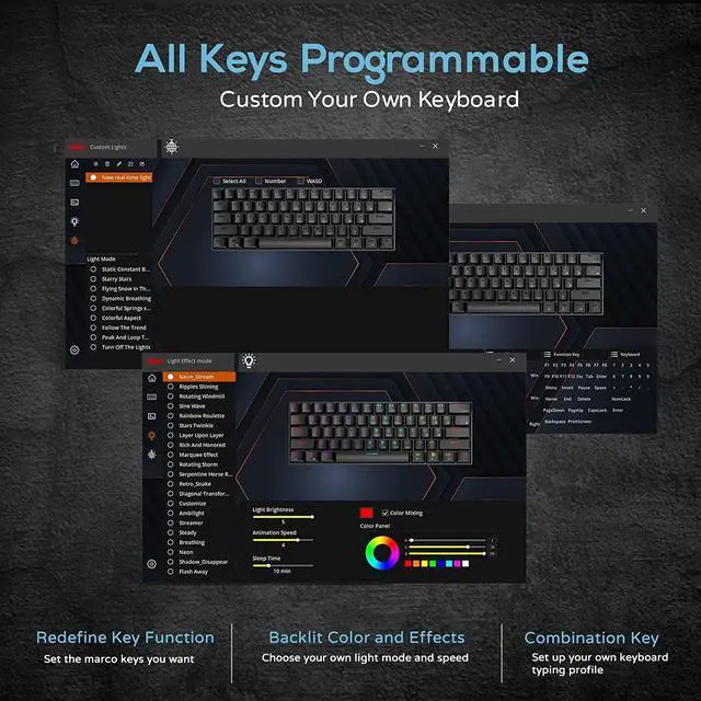 Alt view image 5 of 7 - RK ROYAL KLUDGE RK61 60% Mechanical Keyboard with Coiled Cable, 2.4Ghz/Bluetooth/Wired, Wireless Bluetooth Mini Keyboard 61 Keys, RGB Hot Swappable Red Switch Gaming Keyboard with Software - White